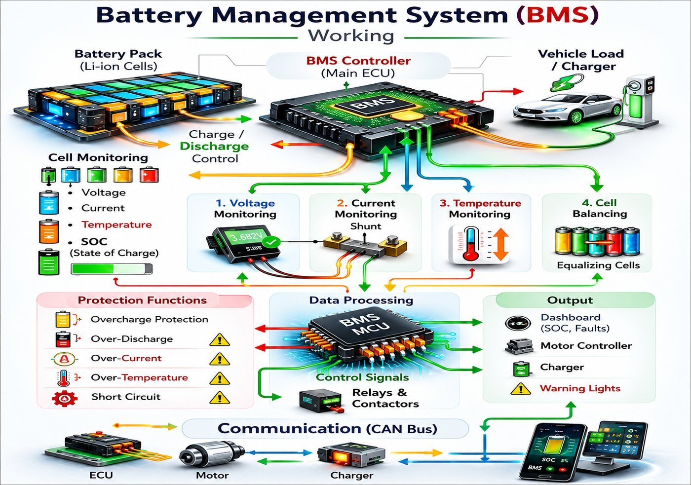 Battery Management System — BMS Working Diagram